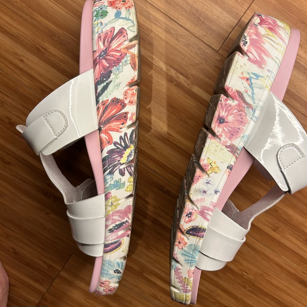 Floral Patterned Sandals with White Straps